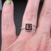 Size 6 beautiful sterling silver ring w/ square pink stone garnet or tourmaline
