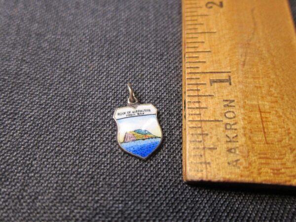 Neat vintage 80% silver enamel tiny charm Rock of Gibraltar souvenir
