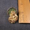 Beautiful green enamel matte gold-tone Mary Jesus brooch pin by Avon religious - Image 2