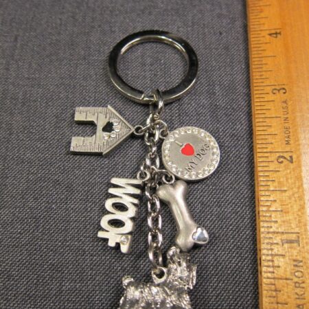 Cute multiple dangles kechain I love my dog Yorkie or Silky Terrier bone woof