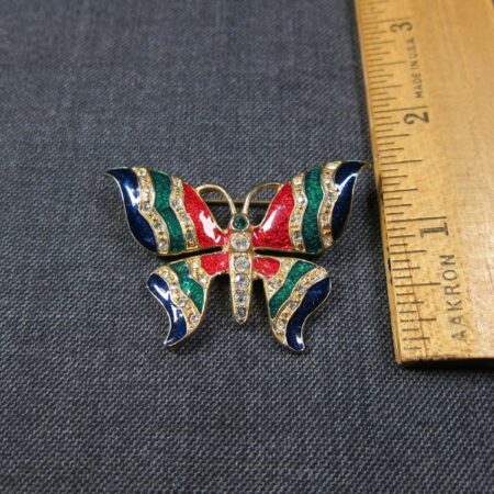 gorgeous vintage butterfly brooch rhinestones enamel wings red blue green