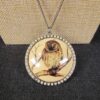 Beautiful large owl pendant transfer ware Spring Street 32" necklace faux pearls