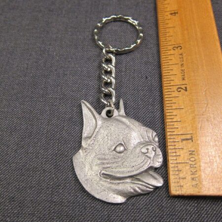 Cute vintage 1982 Rawcliffe Pewter Boston Terrier dog keychain
