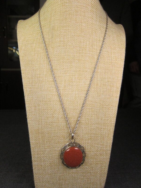 Wow! Huge vintage goldstone sterling silver cabochon pendant 24" 925 chain - Image 2