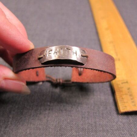 Beautiful leather bracelet w/sterling silver button clasp & 'faith' etched