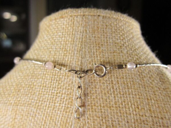 Beautiful 'liquid' sterling silver & rose quartz bead necklace 14-15" long - Image 2