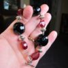 Beautiful large black tourmaline bead & red glass sterling silver bracelet 6.5" - Image 2