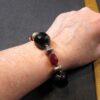 Beautiful large black tourmaline bead & red glass sterling silver bracelet 6.5" - Image 4