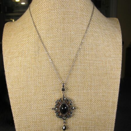 Dainty rhinestone pendant 17" necklace by Banana Republic pink blue black MINT