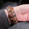 Beautiful unusual goldstone panel stretch bracelet both blue and orange!