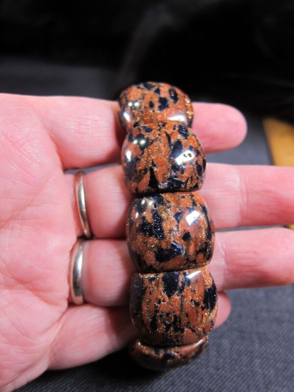 Beautiful unusual goldstone panel stretch bracelet both blue and orange! - Image 5