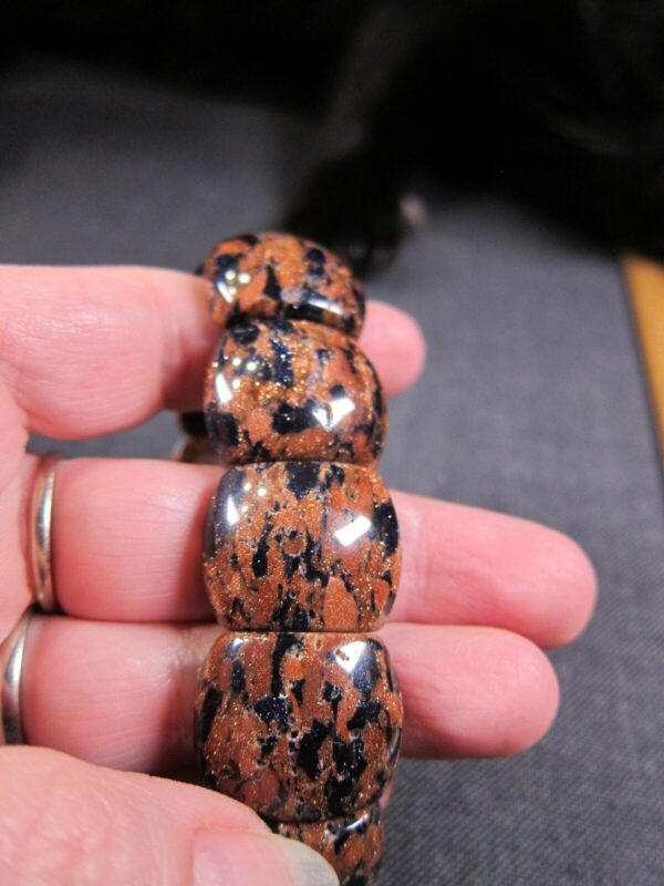 Beautiful unusual goldstone panel stretch bracelet both blue and orange! - Image 8