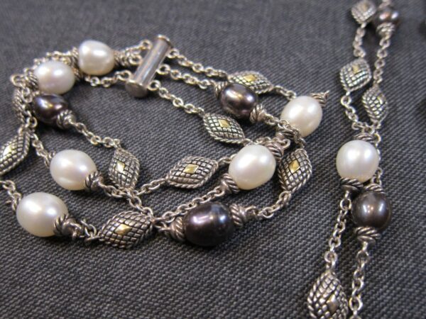 Wow! Andrea Candela 925 18K bracelet necklace set black white pearls - Image 16