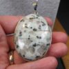 Beautiful LARGE sesame jasper pendant necklace 30-33" silver-tone chain