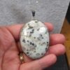 Beautiful LARGE sesame jasper pendant necklace 30-33" silver-tone chain - Image 3