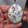 Beautiful LARGE sesame jasper pendant necklace 30-33" silver-tone chain - Image 4