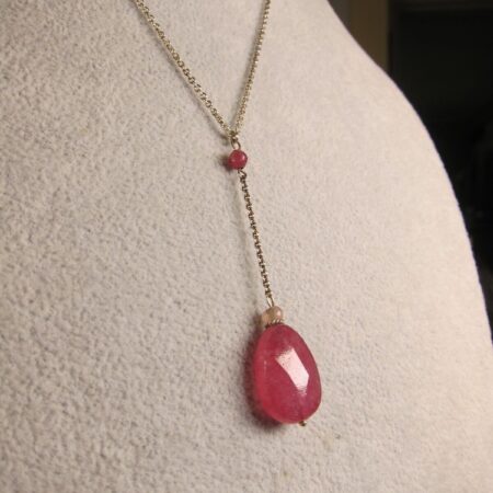 Gorgeous Karibou 925 sterling silver pink quartz Y-drop necklace 16-18"