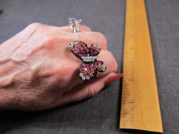 Adorable black & pink bling sparkly butterfly stretch ring sizes about 6-8 - Image 4