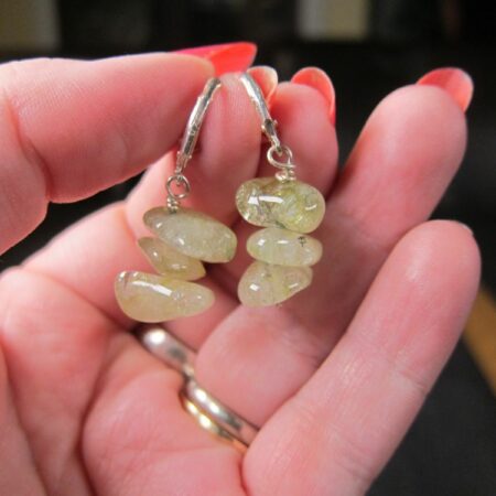 Gorgeous light green stone cairn stack earrings w/sterling silver hooks