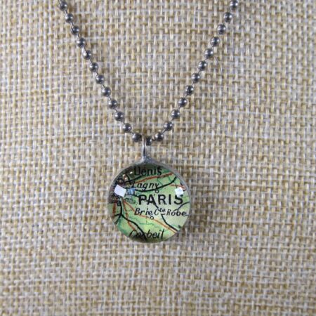 Cute photo map of Paris under glass dome like mini paperweight necklace pendant