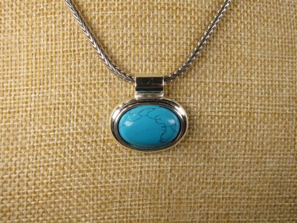 Gorgeous vintage Roman signed faux turquoise silver-tone 18" necklace - Image 2