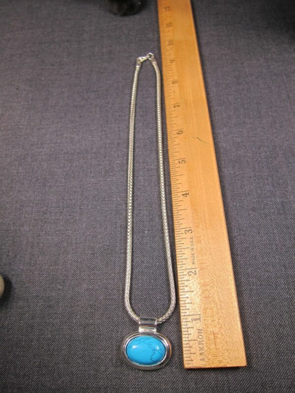 Gorgeous vintage Roman signed faux turquoise silver-tone 18" necklace - Image 5