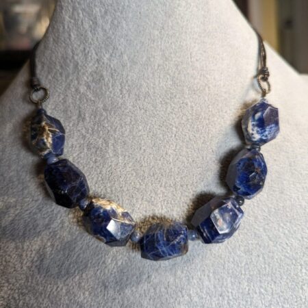 Gorgeous 16-18" leather necklace large sodalite beads sterling clasp
