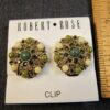 Beautiful Robert Rose designer clip-on earrings green medallions rhinestones NEW