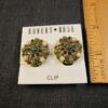 Beautiful Robert Rose designer clip-on earrings green medallions rhinestones NEW - Image 2