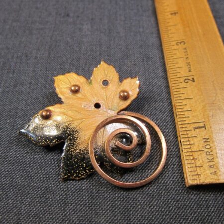 Gorgeous vintage copper enamel leaf brooch Matisse as is, still wearable