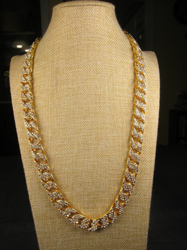 Big, heavy 7 oz. gold-tone chain bling rhinestone encrusted 25" long necklace - Image 2