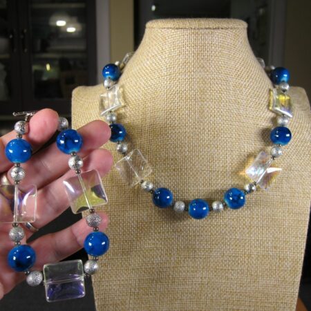 Gorgeous AB glass & blue ceramic bead necklace and bracelet set toggle clasps