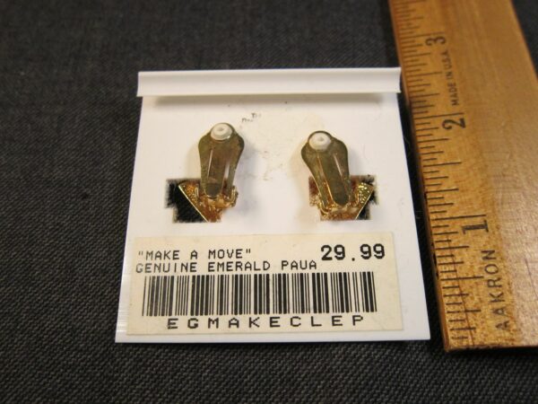 Beautiful vintage 80-90s clip on earrings gold tone green Paua shell NWT 5th Ave - Image 2