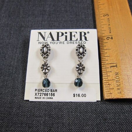 Gorgeous new silver-tone dangle earrings Napier with blue glass beads $16 tag