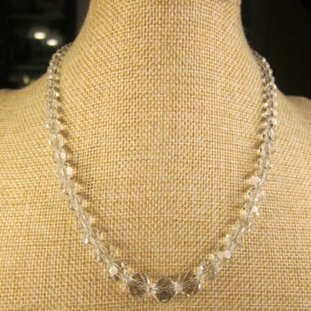 Gorgeous vintage heavy crystal faceted clear bead necklace 16" 12K GF clasp