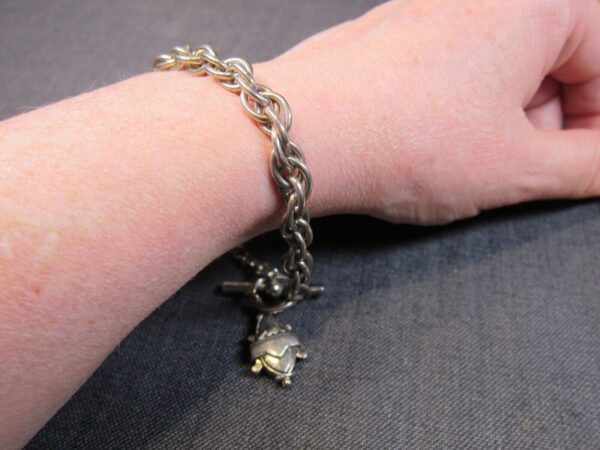 Beautiful vintage Marino silver-tone toggle bracelet w/watch fob style charm - Image 5