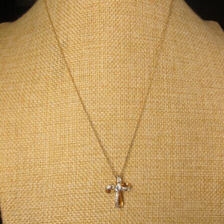Gorgeous gold plated sterling silver cross necklace Ross Simons topaz diamonds