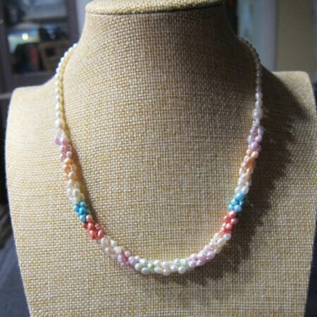 Cute pastel seed pearl freshwater pearl necklace pink blue white peach 17" twist