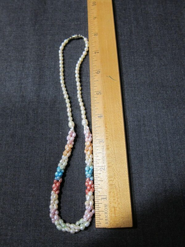 Cute pastel seed pearl freshwater pearl necklace pink blue white peach 17" twist - Image 8
