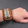 Thick Wide real leather bracelet browns w/word Grace on plaque across front - Image 3