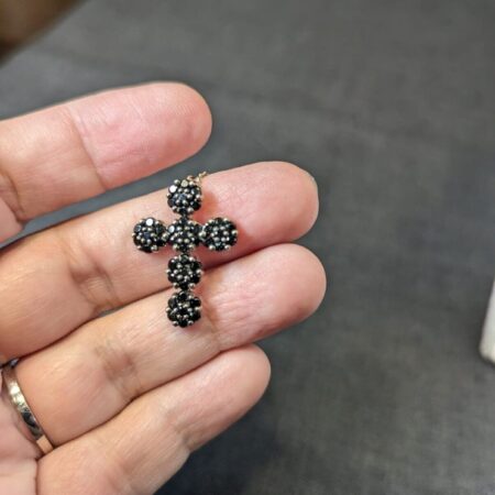 Gorgeous pave black gemstone sterling silver cross pendant DL 20" chain necklace