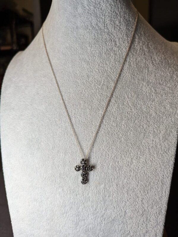 Gorgeous pave black gemstone sterling silver cross pendant DL 20" chain necklace - Image 2