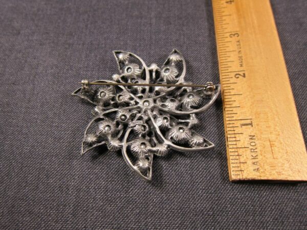 Beautiful vintage blue AB rhinestone antique silver-tone large brooch by BSK - Image 3