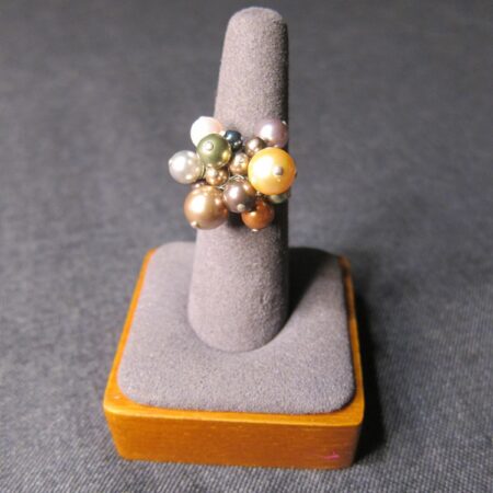 Cute adjustable ring with fireworks cluster of multi-color faux pearls size 6.5