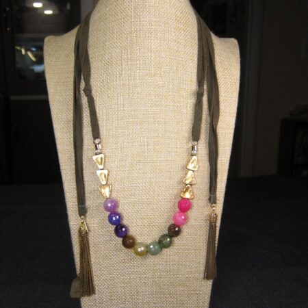 Gorgeous rainbow faceted stones cord lariat necklace Lucky Star Jewels AZ
