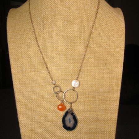 Gorgeous sterling silver 20" necklace w/coin pearl agate crystal dangles