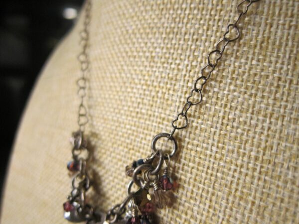 Very unique sterling silver necklace heart link chain real pearl drop glass bead - Image 3