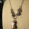 Very unique sterling silver necklace heart link chain real pearl drop glass bead - Image 4