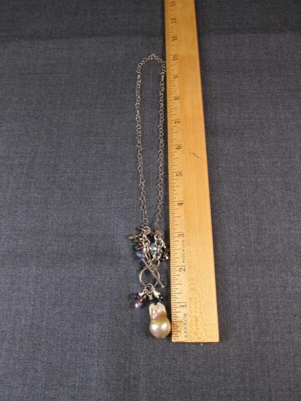 Very unique sterling silver necklace heart link chain real pearl drop glass bead - Image 6
