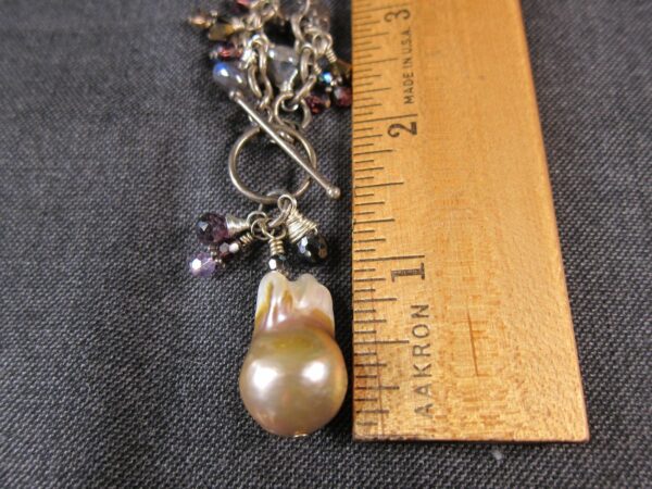 Very unique sterling silver necklace heart link chain real pearl drop glass bead - Image 7